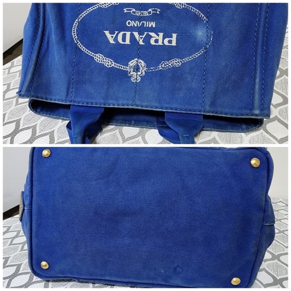 Authentic Prada Denim Canvas Top Handle Bag Blue - Picture 9 of 14
